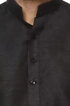 Black Plain Raw Silk Kurta Pajama