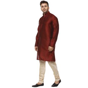 Maroon plain raw silk kurta pajama 2