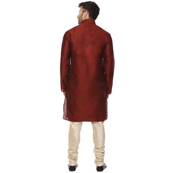 Maroon plain raw silk kurta pajama 4