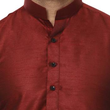 Maroon plain raw silk kurta pajama 5