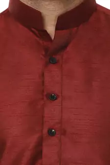 Maroon plain raw silk kurta pajama