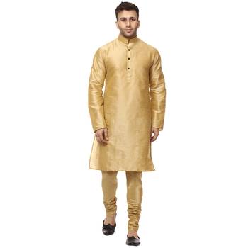 Gold plain raw silk kurta pajama 1