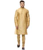 Gold plain raw silk kurta pajama