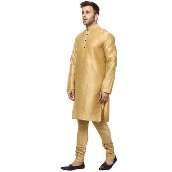 Gold plain raw silk kurta pajama 3