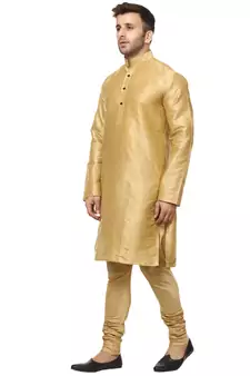 Gold plain raw silk kurta pajama