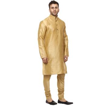 Gold plain raw silk kurta pajama 4
