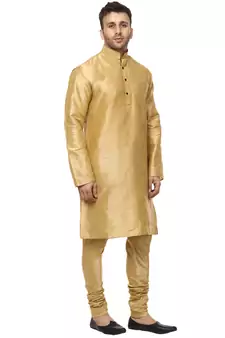 Gold plain raw silk kurta pajama