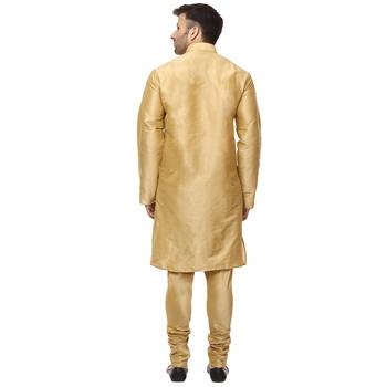 Gold plain raw silk kurta pajama 5