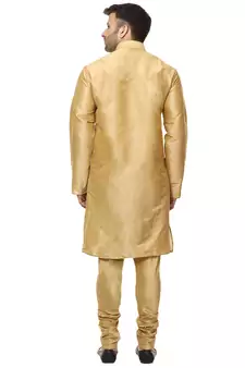 Gold plain raw silk kurta pajama