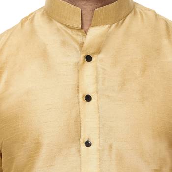 Gold plain raw silk kurta pajama 6