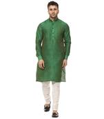 Green Plain Raw Silk Kurta Pajama