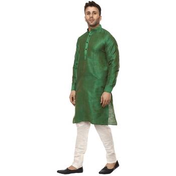Green Plain Raw Silk Kurta Pajama 2