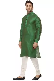 Green Plain Raw Silk Kurta Pajama