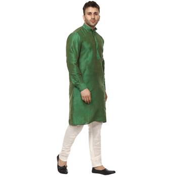 Green Plain Raw Silk Kurta Pajama 3
