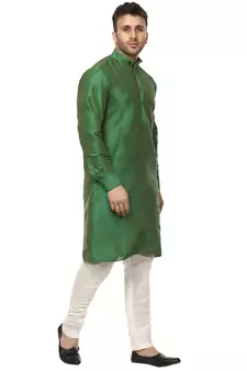 Green Plain Raw Silk Kurta Pajama