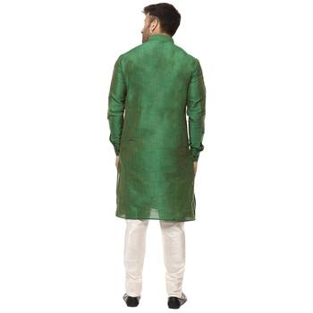 Green Plain Raw Silk Kurta Pajama 4
