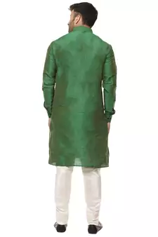 Green Plain Raw Silk Kurta Pajama