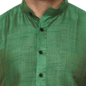 Green Plain Raw Silk Kurta Pajama 5