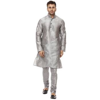 Grey Plain Raw Silk Kurta Pajama 1