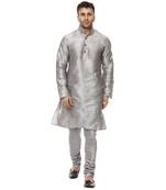 Grey Plain Raw Silk Kurta Pajama