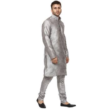 Grey Plain Raw Silk Kurta Pajama 3