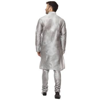 Grey Plain Raw Silk Kurta Pajama 4