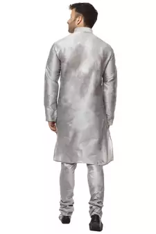 Grey Plain Raw Silk Kurta Pajama