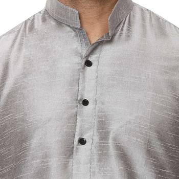 Grey Plain Raw Silk Kurta Pajama 5