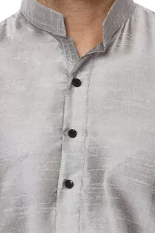 Grey Plain Raw Silk Kurta Pajama