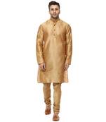 Gold Plain Raw Silk Kurta Pajama