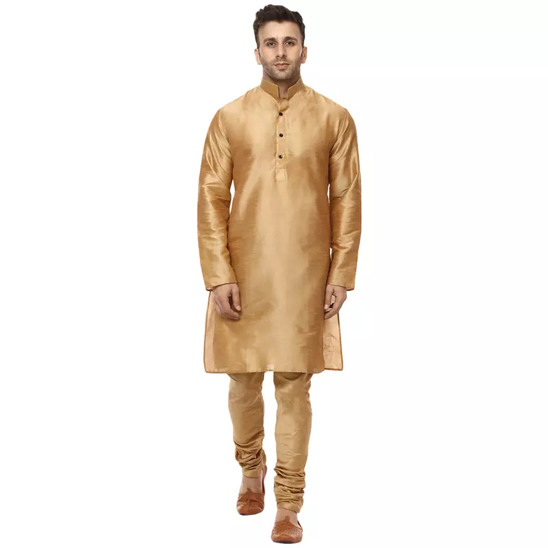 Gold Plain Raw Silk Kurta Pajama