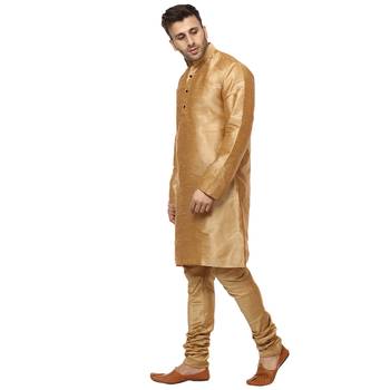 Gold Plain Raw Silk Kurta Pajama 2