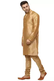 Gold Plain Raw Silk Kurta Pajama