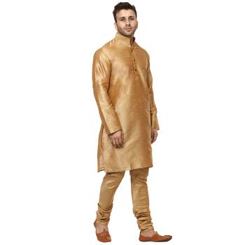 Gold Plain Raw Silk Kurta Pajama 3