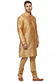 Gold Plain Raw Silk Kurta Pajama
