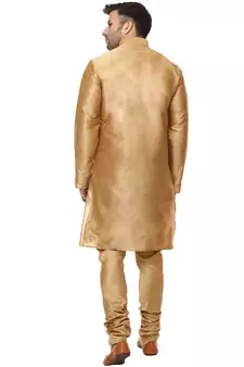 Gold Plain Raw Silk Kurta Pajama
