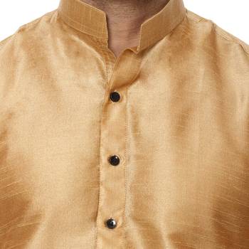 Gold Plain Raw Silk Kurta Pajama 5