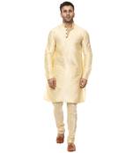 Beige Plain Raw Silk Kurta Pajama