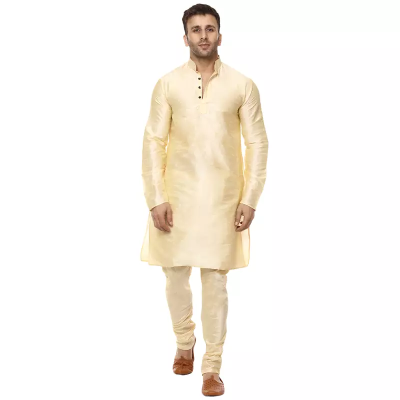 Beige Plain Raw Silk Kurta Pajama