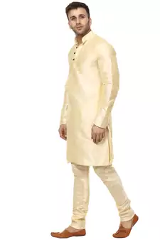 Beige Plain Raw Silk Kurta Pajama