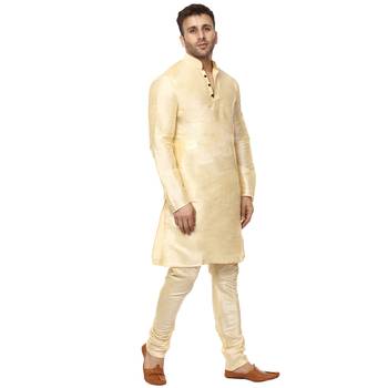 Beige Plain Raw Silk Kurta Pajama 3
