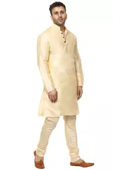 Beige Plain Raw Silk Kurta Pajama