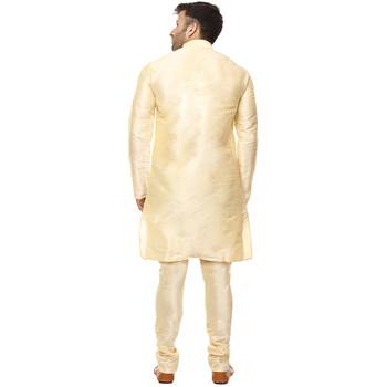 Beige Plain Raw Silk Kurta Pajama 4