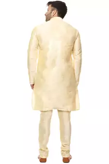 Beige Plain Raw Silk Kurta Pajama