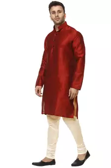 Red Plain Raw Silk Kurta Pajama
