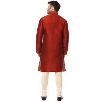 Red Plain Raw Silk Kurta Pajama 4