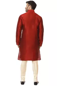 Red Plain Raw Silk Kurta Pajama