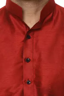 Red Plain Raw Silk Kurta Pajama