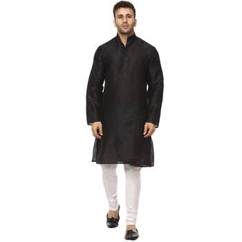 Black Plain Raw Silk Kurta Pajama 1