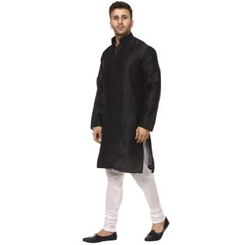 Black Plain Raw Silk Kurta Pajama 2